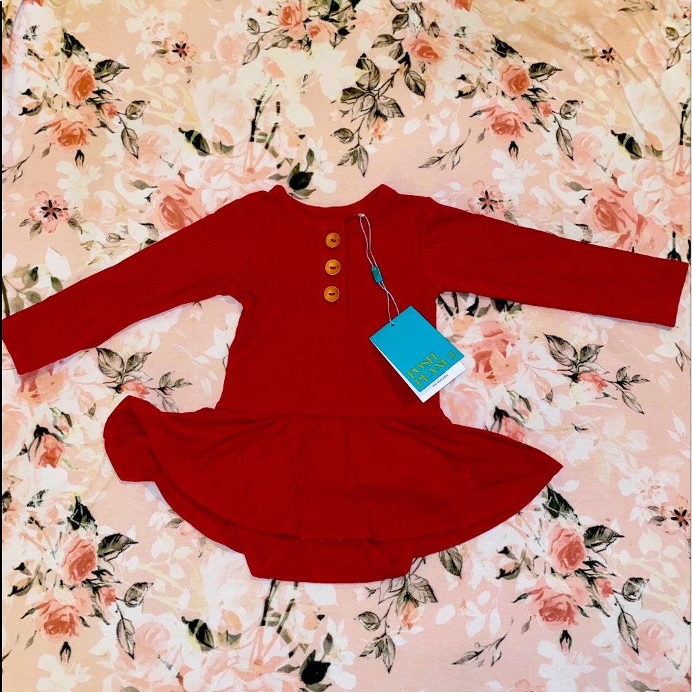 Posh peanut crimson red ribbed bodysuit twirl